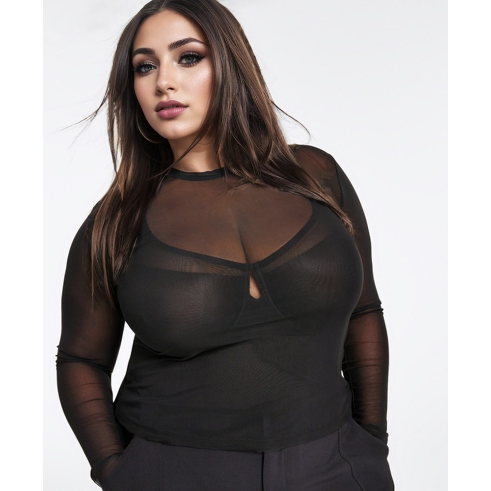 Nina Parker Sheer Mesh Top Womens 0X Black Long Sleeve Goth Grunge Blouse NWT